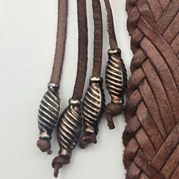 Leather Weaved Ladies Brown Genuine Made In India Belt Size Medium - Picture 6 of 7